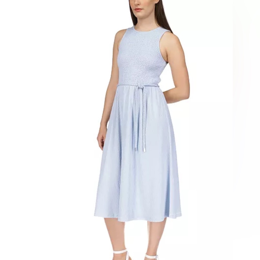 Michael Kors Petite Smocked Tie-Waist Midi Dress - Picture 3 of 8